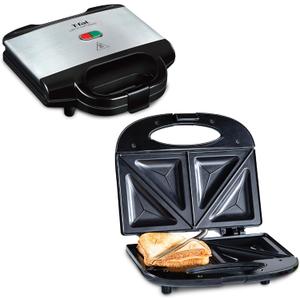 T-fal Compact Sandwich Maker, Stainless Steel, Easy to Clean, Indicator Lights, Cool Touch Handle, Grilled Cheese, Panini, 625 Watts, Black