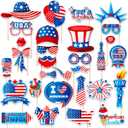 3 x Independence Day Photo Booth Props with Sticks,4th of July Photo Booth Props,Patriotic Party Decorations (25CT)