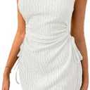 Acelitt Women's Summer Dresses 2025 Beach Casual Crewneck Loose Sundress Ribbed Cut Out Mini Dress, Size S