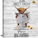 Funny Highland Cow Bathroom Wall Art Highland Cattle Bathroom Wall Decor Cow on Toilet Pictures for Wall Farmhouse Bathroom Sign Please Sit Yourself Canvas Painting Print Artwork Framed Toilet 20"x24"