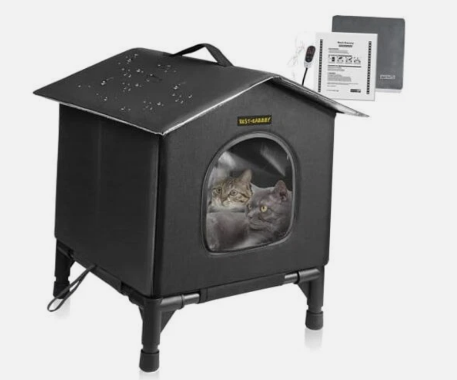 Heated Cat House for Indoor Cats in Winter, Waterproof, Fully Small Black-Heat