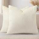 Simmore Decorative Throw Pillow Covers 18x18 Set of 2, Soft Natural Plush Flannel Double-Sided Fluffy Couch Pillow Covers for Sofa Living Room, Cream White