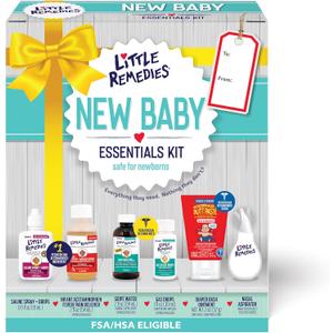 Little Remedies New Baby Essentials Kit with Saline Nasal Spray, Diaper Rash Cream, Gas Relief Drops, Gripe Water & More, Safe for Newborns, EXP: 01/2027