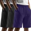 3 Pack Boy's Sweat Shorts 7" Drawstring Knee Baggy Athletic Wide Leg Bermuda Shorts for Casual Sports with Pockets