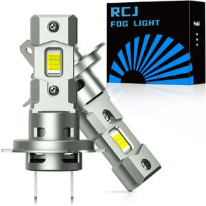 RCJ H7 Bulbs, 16000LM 600% Brightness 6000K Cool White H7 Fog Light Bulb, 1:1 Mini Size No Adapter Required, Plug and Play, Canbus Ready, Pack of 2