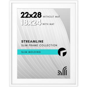 Americanflat 22x28 Poster Frame with Polished Plexiglass - Use as 18x24 Frame with Mat or Display 22x28 Photo Without Mat - Streamline Collection - Thin Border Picture Frames for Wall - White