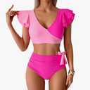 Womens One Piece Swimsuits-Sexy Deep V Neckline Tummy Control Bathing Suit Slimming Mesh Swimwear, M