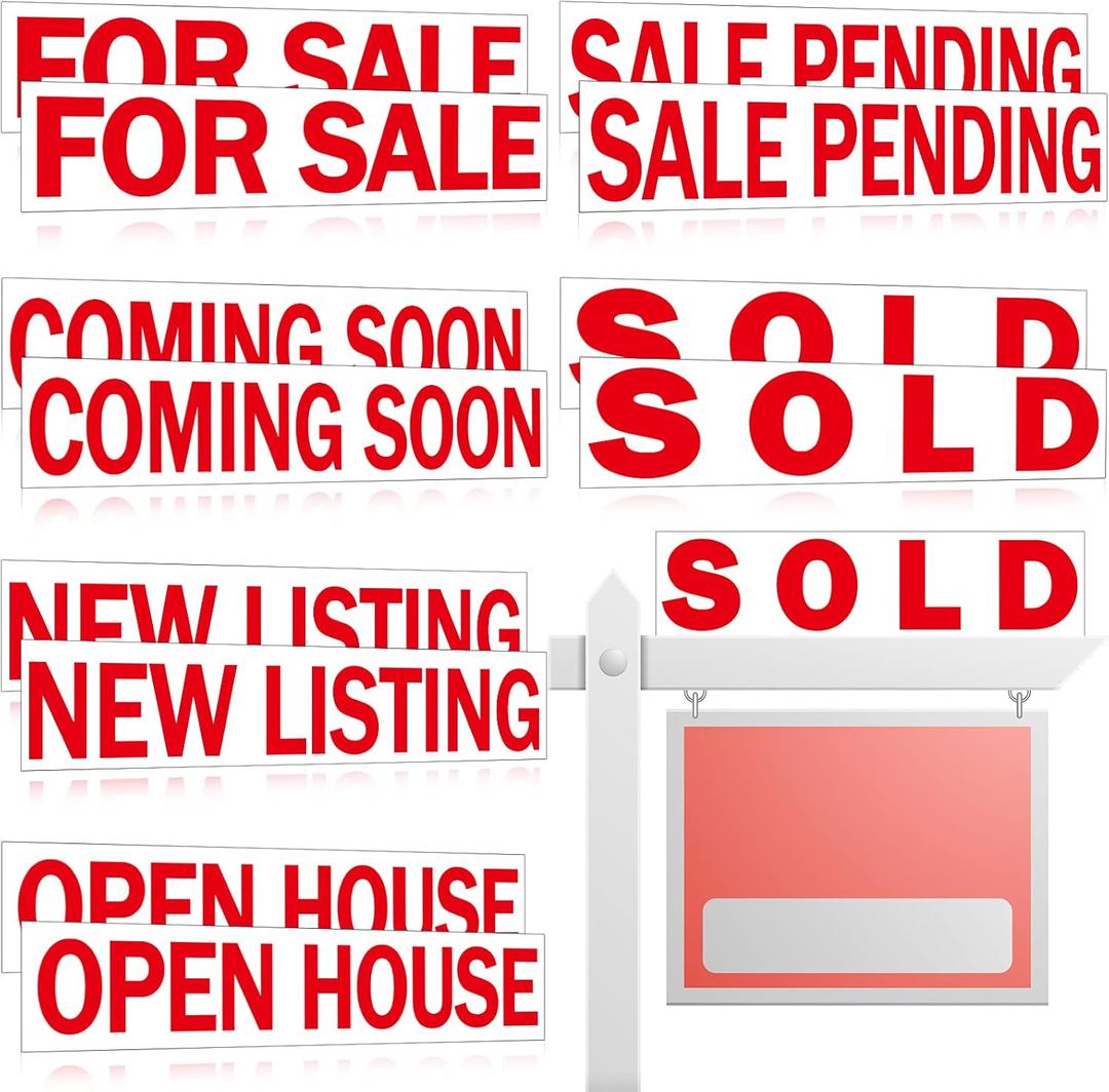 Juexica 12 Pcs Real Estate Rider Signs 24 x 6 Inch Coming Soon, for Sale, Pending, Sold Waterproof Signs Rider Real Estate with Different Messages(White with Red)