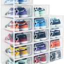 Hrrsaki Stackable Clear Shoe Storage Boxes - 15 Pack Foldable Organizers for Closet and Entryway, White (15 Count Fit Size 9)