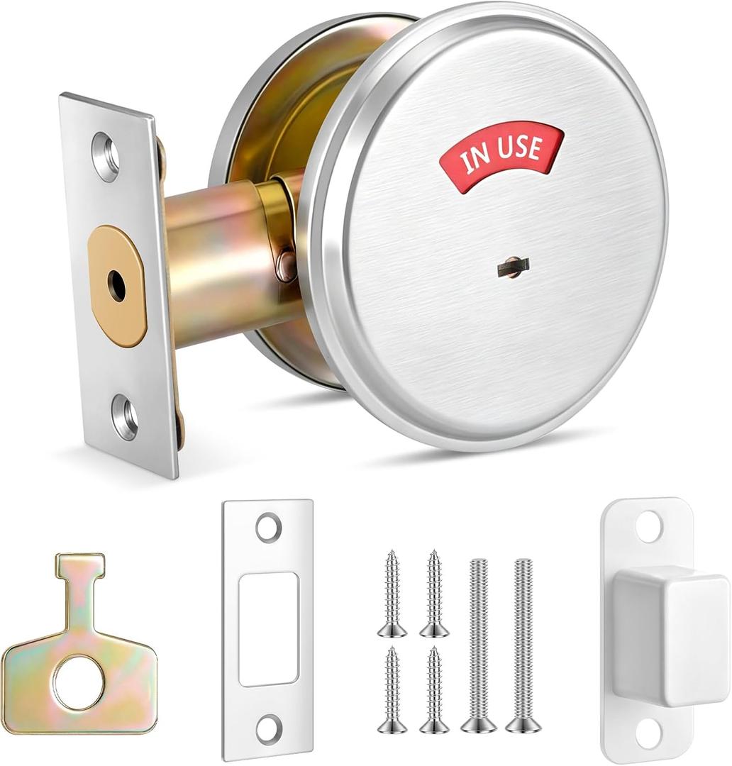 1 Pcs Deadbolt with Occupancy Indicator in Use Vacant Commercial Deadbolt Privacy Indicator 304 Stainless Steel Lock for Bathroom Office Fits 1-3/8" to 1-3/4" Thick Doors