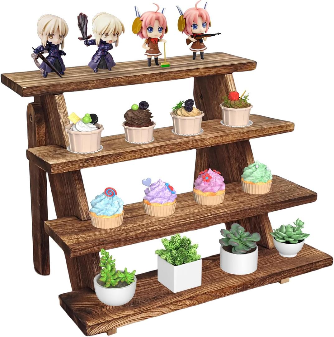 Wooden Cupcake Stand - 4 Tier Cupcake Display Stand, Rustic Tiered Display Stand, Tool Free Installation Cupcake Stand for Baby Shower Decorations Birthday Party Supplies