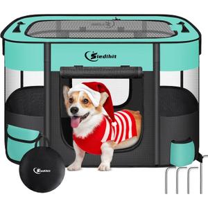 Siedihit Dog Cat Playpen, Pet Puppy Portable Playpens for Outdoor Travel Crate, Indoor After Surgery Use, Foldable Dog Kennel Tent for Rabbit or Small Animals and Tent Stakes(Green, Middle)