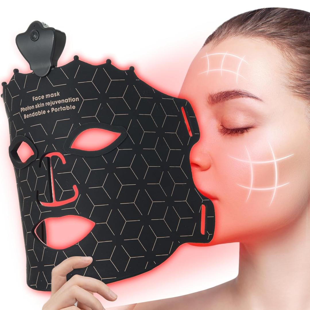 Red Light Mask - 7 Colors Red Light Mask for Face, Facial Skin Care at Home, Cordless, Ergonomic Design and Rechargeable for Home - Black