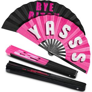 Amyhill 2 Packs Large Rave Fan Folding Hand festival Bamboo Chinese iconic fan with Voice for Men and Women Party Performance, Dance, Decorations, Gift, 13 Inch (Trendy Style)