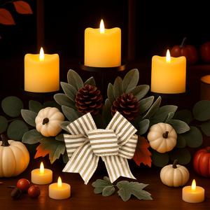 Thanksgiving Centerpieces for Table with 3 Candle Holders Thanksgiving Table Decorations Fall Harvest Decor with Pumpkins for Home Fireplace Mantel