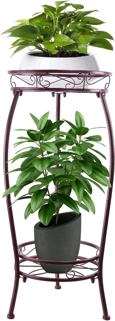 Metal Plant Stand,Indoor Outdoor 2 Tiers Tall Plant Stands,27.1'' Iron Corner Flower Pot Holder, Plant Rack,Display Shelf Racks for Home Garden Office - Brown