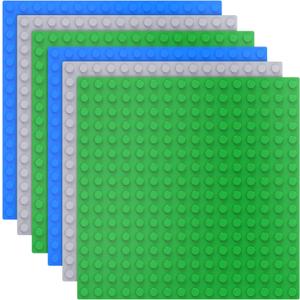 6 Pack Large Building Brick Baseboard in Blue, Green, Gray, 10 x 10 Inch Baseplates Compatible with DUPLO,MEGA, Baseplate for DIY Play Table or Wall