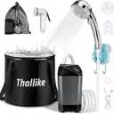 Portable Camping Shower, Pop Up Shower Privacy Tent Kit with LED Lights, 4500mAh Rechargeable Shower Pump, Filtered Shower Head & 7.4 Gallons Foldable Bucket, Outdoor Shower for Hiking Beach, Travel