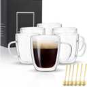 Glass Coffee Mugs Set Of 6, 13.5 OZ Insulated Double Wall Coffee Cups, Perfect for Cappuccino, Latte, Americano, Tea Bag, Beverage,Glass Coffee Cups With Handles