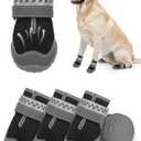 SCENEREAL Anti Slip Dog Shoes for Large Dogs, Medium Sized Dog Boots & Paw Protectors for Winter Snowy Day, Outdoor Walking, Water-Resistant in Rainy Weather, Indoor Hardfloors Skid-Resistant Sole, Size 7, 3.2"x2.8", L*W, Black
