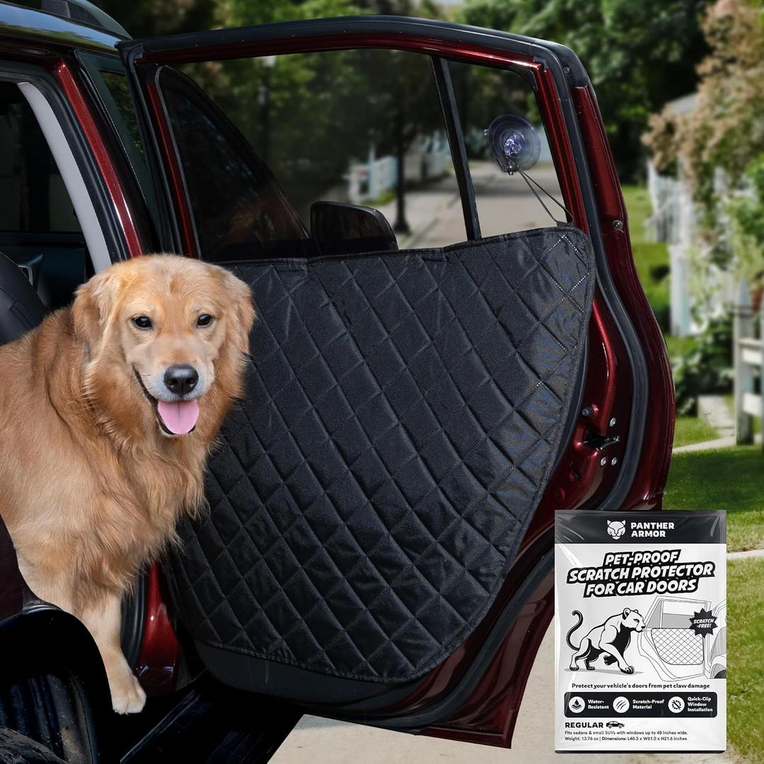 Car Door Protector for Dogs Quilted Anti-Scratch Liner with Adjustable Clips & Suction Cups Regular Size (28.3" x 21.7") Fits Compact & Medium Cars Protects Car Doors from Dog Scratches Black 