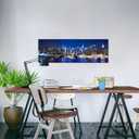 Biuteawal New York Wall Art Living Room Decor Beautiful Manhattan City Skyline Night Light Photo Poster Prints on Canvas Blue Cityscape Picture for Home Office Bedroom Decoration Ready to Hang