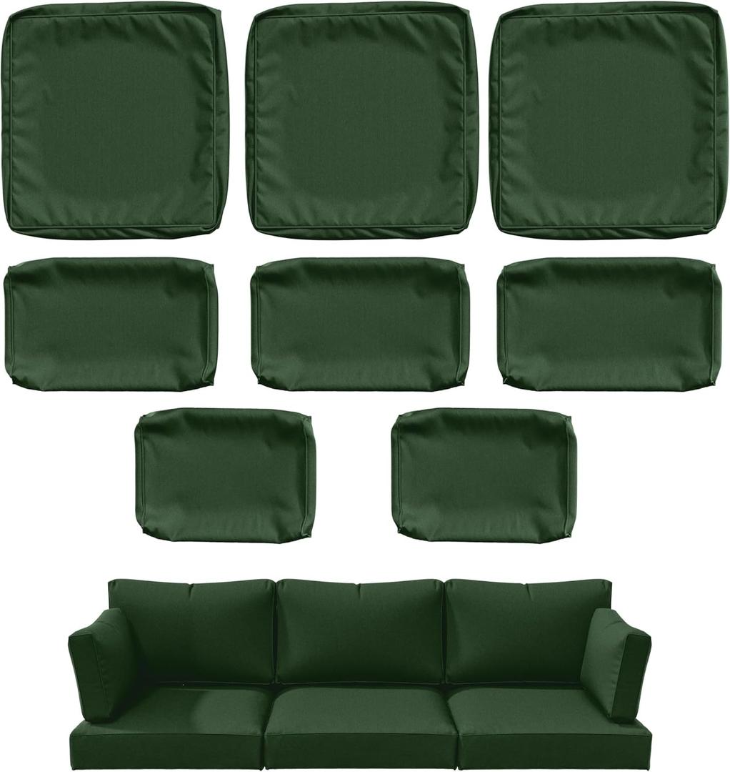 8 Pcs Outdoor Patio Cushion Covers, Replaceable Waterproof Furniture Covers, Outdoor Non-Slip Covers with Zippers, Covers Only, Green, 25.6"D x 23.6"W x 4"H