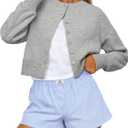 Trendy Queen Cropped Cardigan Sweaters for Women Lightweight Y2k Fall Outfits Spring Fashion Clothes 2026 (Medium, Grey Melange)