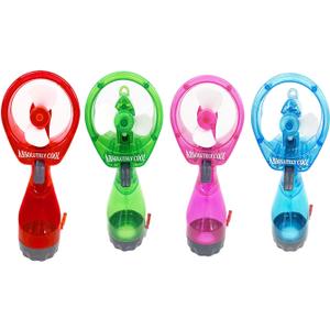 Pack of 4 Water Spray Mist Bottle Fan Portable Handheld Fan Mister AA Battery Operated- Color Mixed Randomly, Assorted