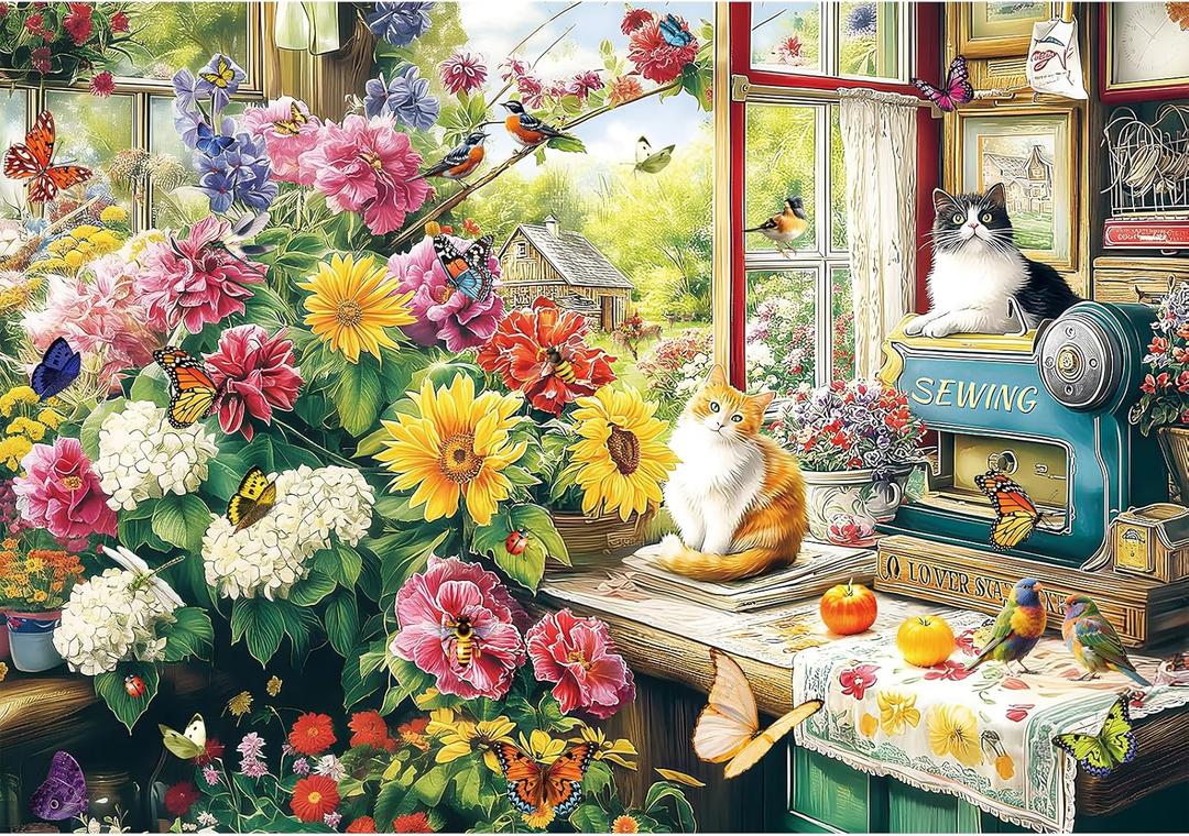 2000 Piece Puzzle for Adults, Puzzles for Adults 2000 Pieces, Cats Birds Butterflies Flowers Garden Jigsaw Puzzles, Challenging Puzzle Perfect for Game Nights, 39" X 28"