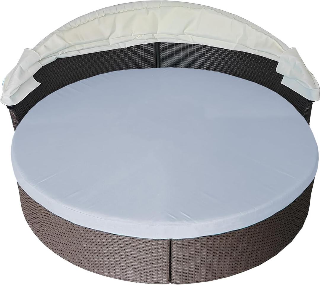 No Splicing Outdoor Daybed Cushion Cover 66" Patio Round Sunbed Covers Circle Daybed Couch Mattress Replacement Slipcover (Gray)