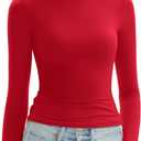 Women's Long Sleeve Shirts Crew Neck Slim Fit Going Out Tops Basic Tees Barely There Collection (Chili)