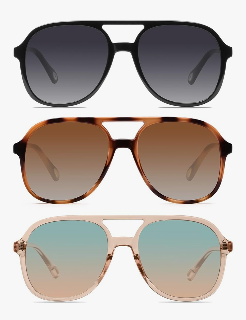 YDAOWKN Retro Square Aviator Sunglasses for Womens Mens Vintage 70s Double Bridge Sun Glasses