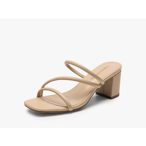 Women's Strappy Heels Open Toe Low Chunky Heel Slip On Mules Square Block Sandals Dress Shoes, Size 6