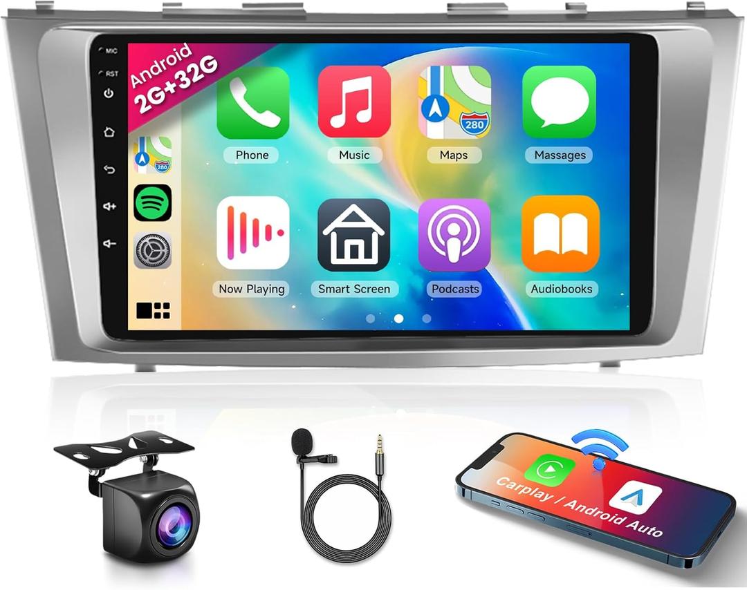 2+32G Android 13 Car Stereo for Toyota Camry 2006 2007 2008 2009 2010 2011, 9 Inch HD Touchscreen Radio, Wireless CarPlay Android Auto GPS WiFi Bluetooth FM/RDS SWC Dual USB HD Backup Camera