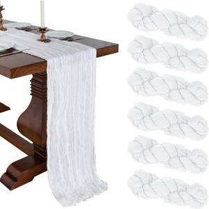 6 Pack 10FT White Cheesecloth Table Runner 120 Inch Long Gauze Rustic Boho Spring Cheese Cloth Table Runner Sheer Fabric Decorations for Holiday Party Wedding Banquet Bridal Baby Shower Dcor