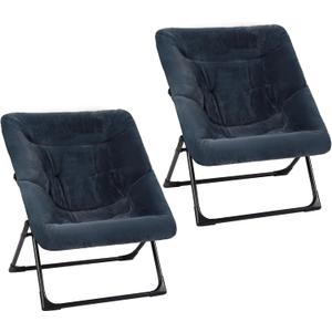 Comfy Saucer Chair for Adults, Set of 2, Soft Faux Fur Bedroom Chair, Accent Dorm Chairs, Flexible Living Room Reading Chairs, Oversized Folding Seat for Teens, X-Large, Navy Blue, 31.5 x 33.46 x 30.7 inches