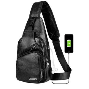 Leather Sling Bag Mens Crossbody Bag Chest Bag Sling Backpack for Men with USB Charge Port