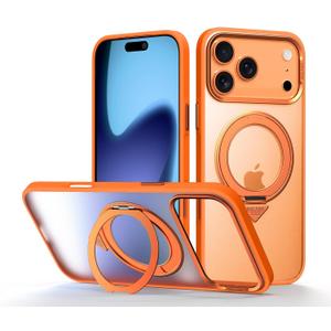 Case for iPhone 17 Pro Max[Compatible with magsafe ] with 360Rotating Kickstand Shockproof Protective Cover TPU Frame Matte PC Back Slim Military Grade Phone Case for Men WomenOrange