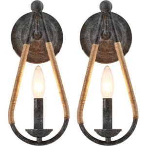 Rustic Wall Sconces Set of 2, 1-Light Simple Vanity Light Bedside Wall Light Fixture for Farmhouse Porch Entryway Laundry Bathroom Bedroom