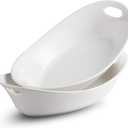 YHOSSEUN Large Serving Bowl with Handles, 1.5 Quarts Oval Serving Platter for Turkey, Thanksgiving Serving Dishes for Entertaining, Ceramic Salad Bowls Set of 2 White