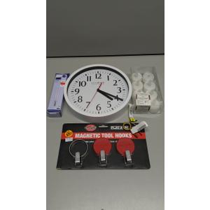 Wall clock, electric candle, Magnetic Tool Hooks and 40W bulb / Home Tools Set 4 Pack