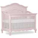 Evolur Aurora 5-in-1 Convertible Full-Size Baby Crib in Dusty Rose, GreenGuard Gold & JPMA, 3 Mattress Heights, Ribbon Bow Scrollwork & Queen Anne Feet, Converts to Toddler, Day & Full-Size Bed (Blush Pink)