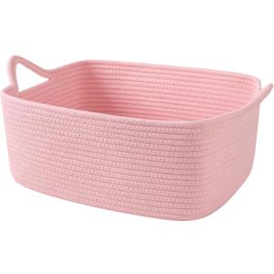 OIAHOMY 19L Woven Basket, Gift Basket Empty with Gift Bags and Ribbons, Rope Baskets for Baby Showers, Storage Baskets with Handles for Nursery, Pet Toy Organizer - Pink (Large: 15.35L*11.42W*6.7H)