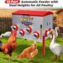 Automatic Chicken Feeder 100LBS Large Capacity, 12 Anti-Waste Ports Metal Poultry Feeder with Height Adjustable Stand, Waterproof Rodent Proof Feed Box with Lid Viewing Window for Hens Ducks Geese