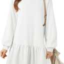 Haloumoning Girls Long Sleeve Dresses Sweatshirt Dress Kids Casual Crewneck Rib Knit Mini Dress 5-14 Years (11-12 Years, White)