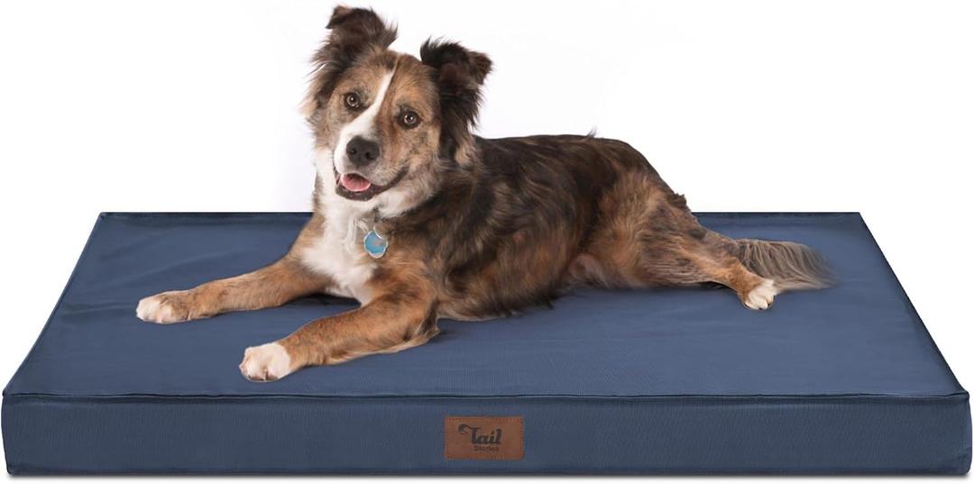 Large Outdoor All Weather Dog Bed, Waterproof Dog Bed for Large Dogs, Orthopedic Egg Crate Foam Pet Bed with Washable Removable Oxford Cooling Cover, 36x27 Inch, Navy