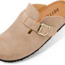 Women's Suede Clogs Leather Mules Slip On Sandals with Arch Support (11, Taupe)