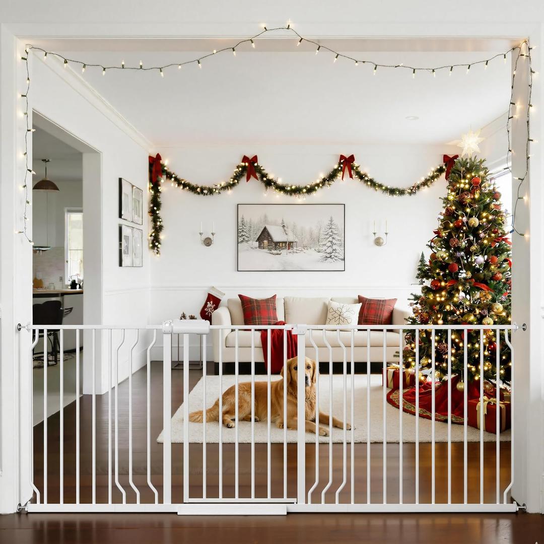 Baby Gate Extra Wide Fits 71.65-85.82 inch Wide Opening - Dog Pet Gates for Doorways Stairs No Drilling Pressure Mounted - Large Child Safety Gate Indoor Outdoor White