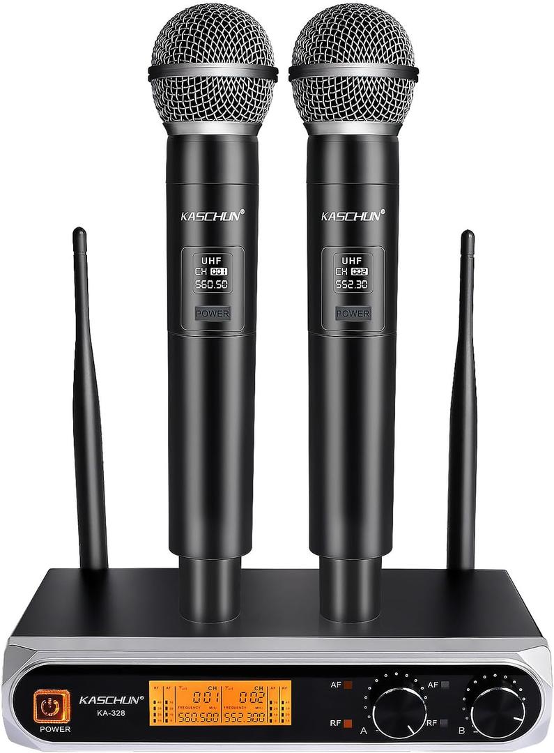 Wireless Microphone System, Dual UHF Handheld Microphones, 200ft Long Range, Plug & Play, Cordless Microphone for Singing, Karaoke, DJ, Church, Wedding, Home KTV (KA-328)